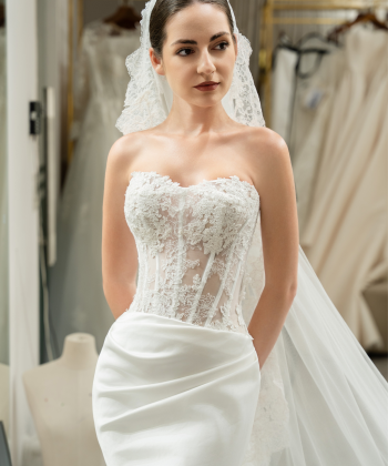 Custom made wedding dress for bride Kate Linn