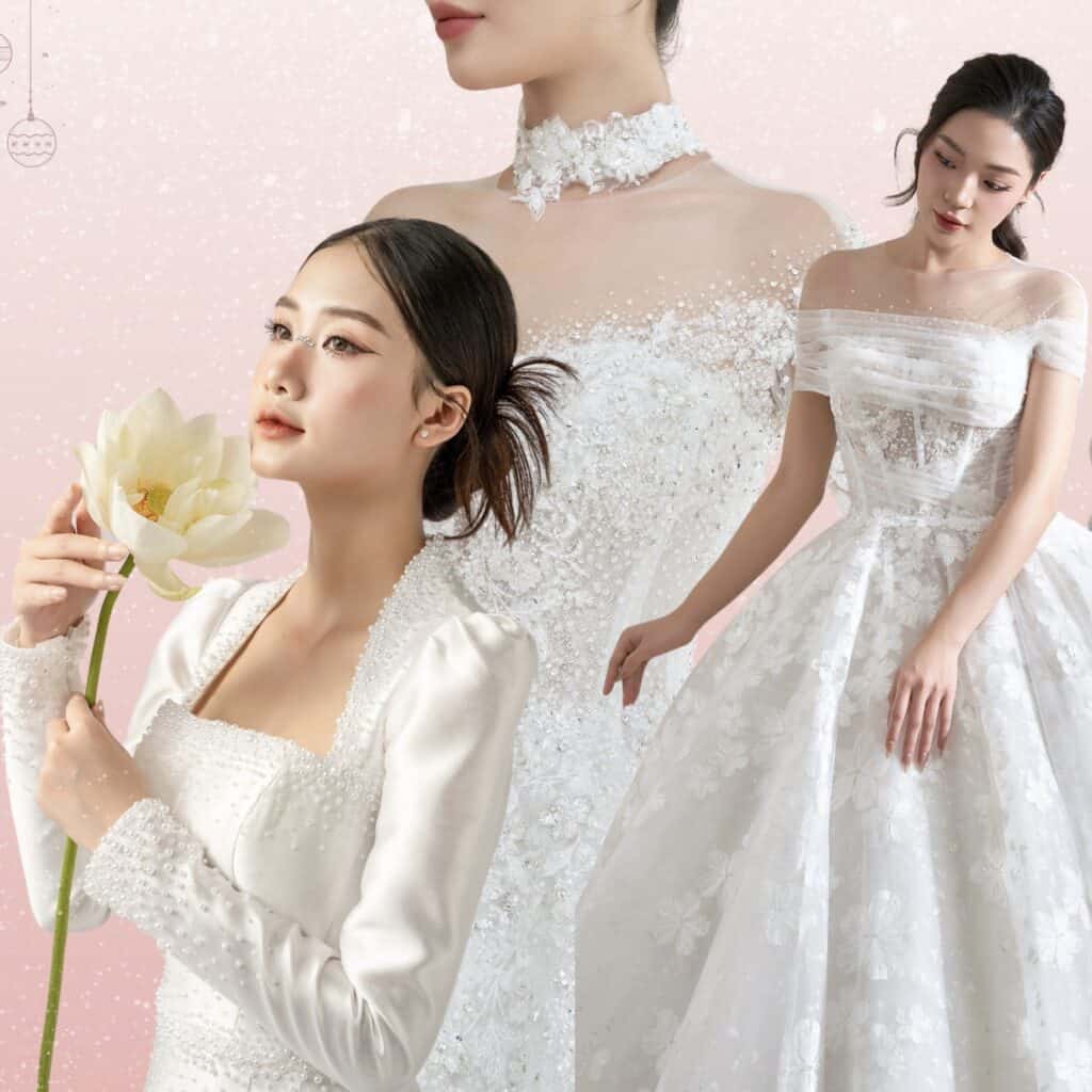 Váy cô dâu tay dài đi bàn cho cô dâu phong cách Hàn Quốc #1091